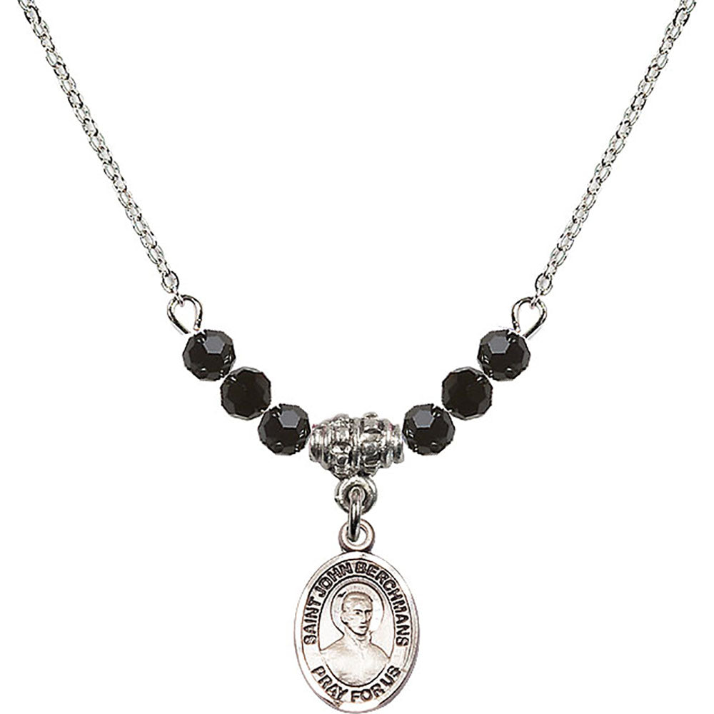 Sterling Silver Saint John Berchmans Birthstone Necklace with Jet Beads - 9370
