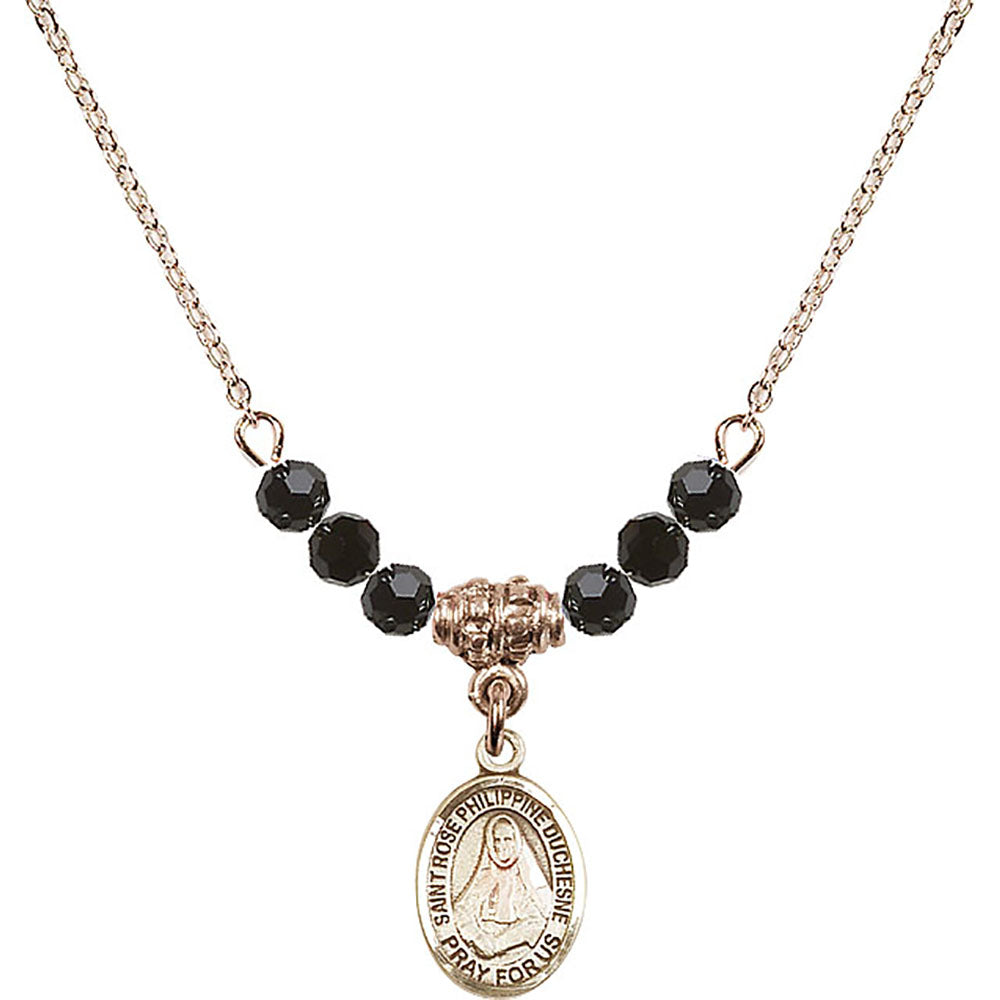 14kt Gold Filled Saint Rose Philippine Duchesne Birthstone Necklace with Jet Beads - 9371