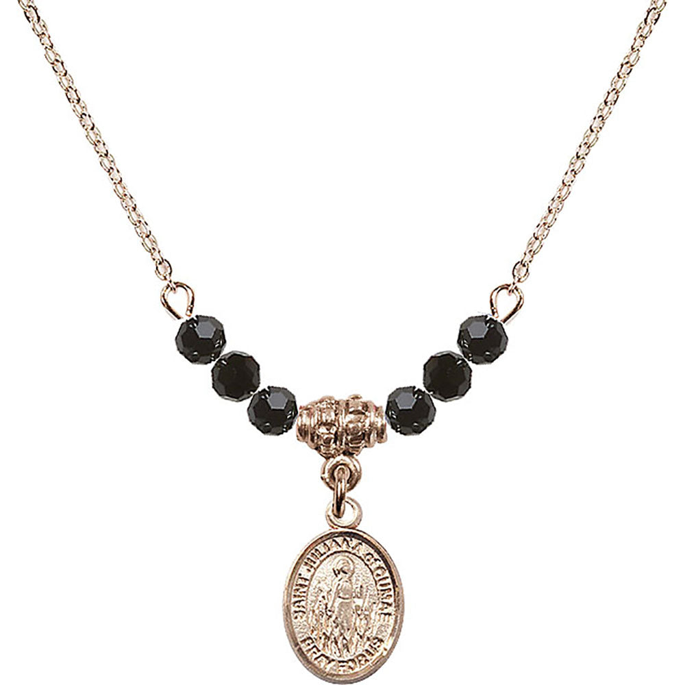 14kt Gold Filled Saint Juliana of Cumae Birthstone Necklace with Jet Beads - 9372