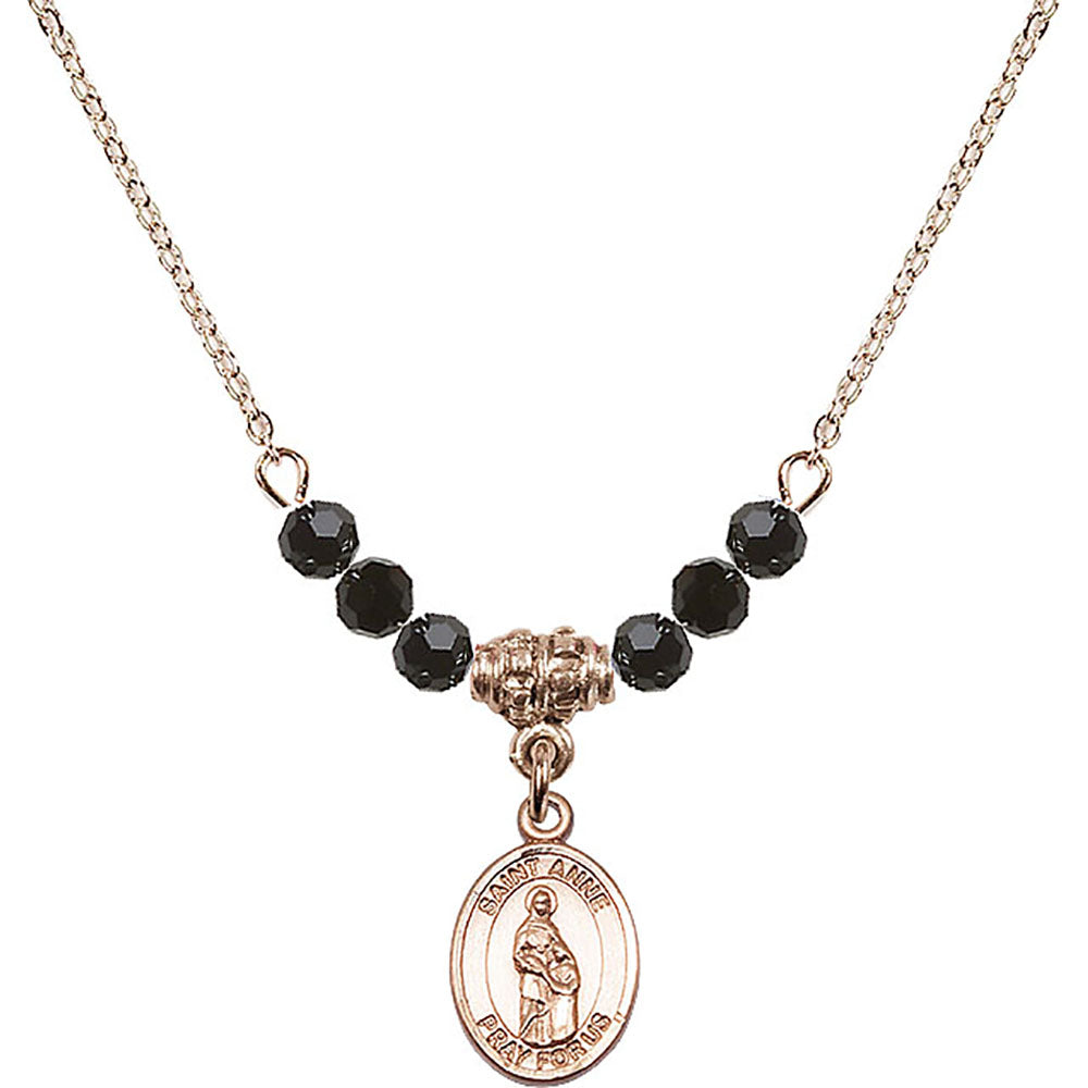 14kt Gold Filled Saint Anne Birthstone Necklace with Jet Beads - 9374