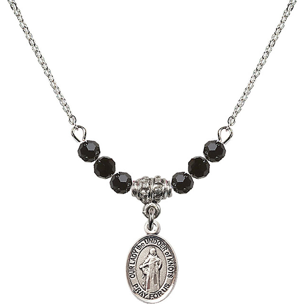 Sterling Silver Our Lady the Undoer of Knots Birthstone Necklace with Jet Beads - 9383