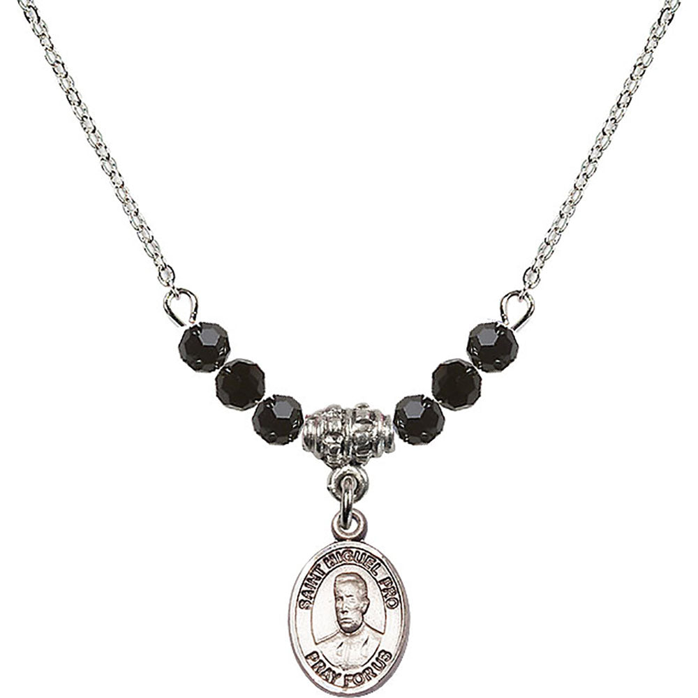Sterling Silver Blessed Miguel Pro Birthstone Necklace with Jet Beads - 9389