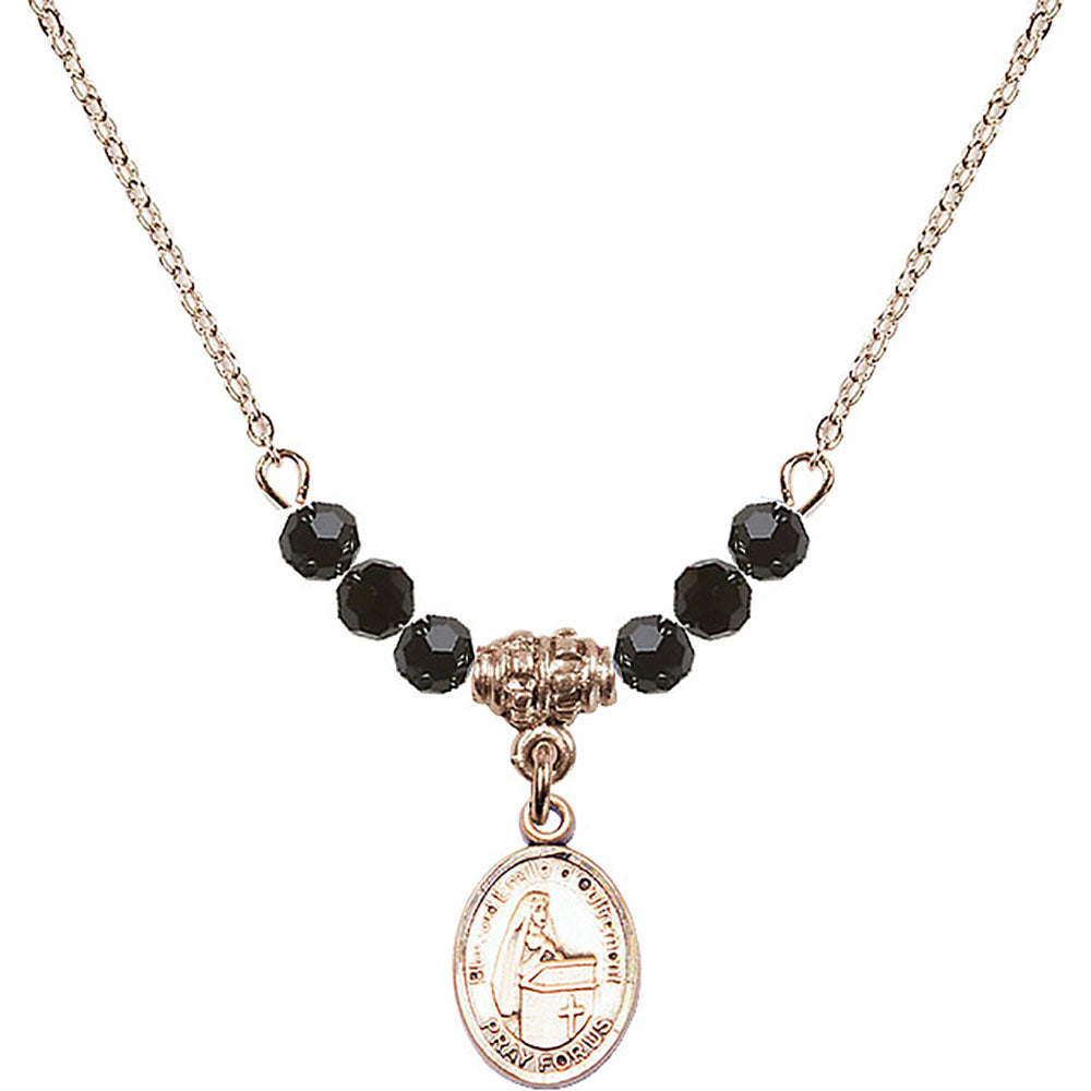 14kt Gold Filled Blessed Emilee Doultremont Birthstone Necklace with Jet Beads - 9390