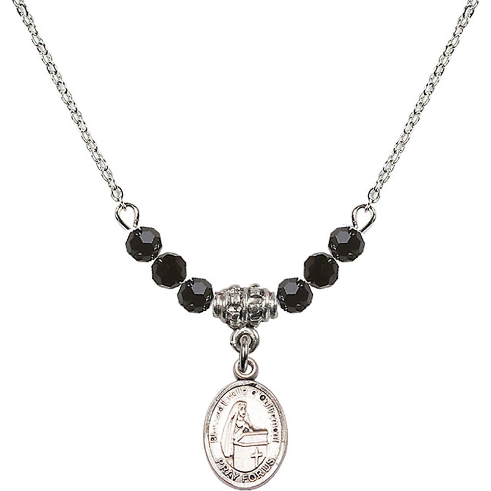 Sterling Silver Blessed Emilee Doultremont Birthstone Necklace with Jet Beads - 9390