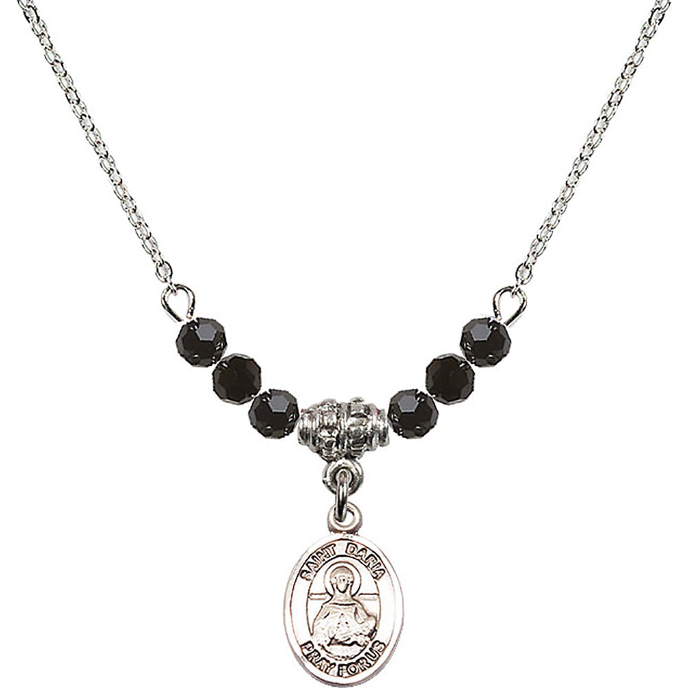 Sterling Silver Saint Daria Birthstone Necklace with Jet Beads - 9396