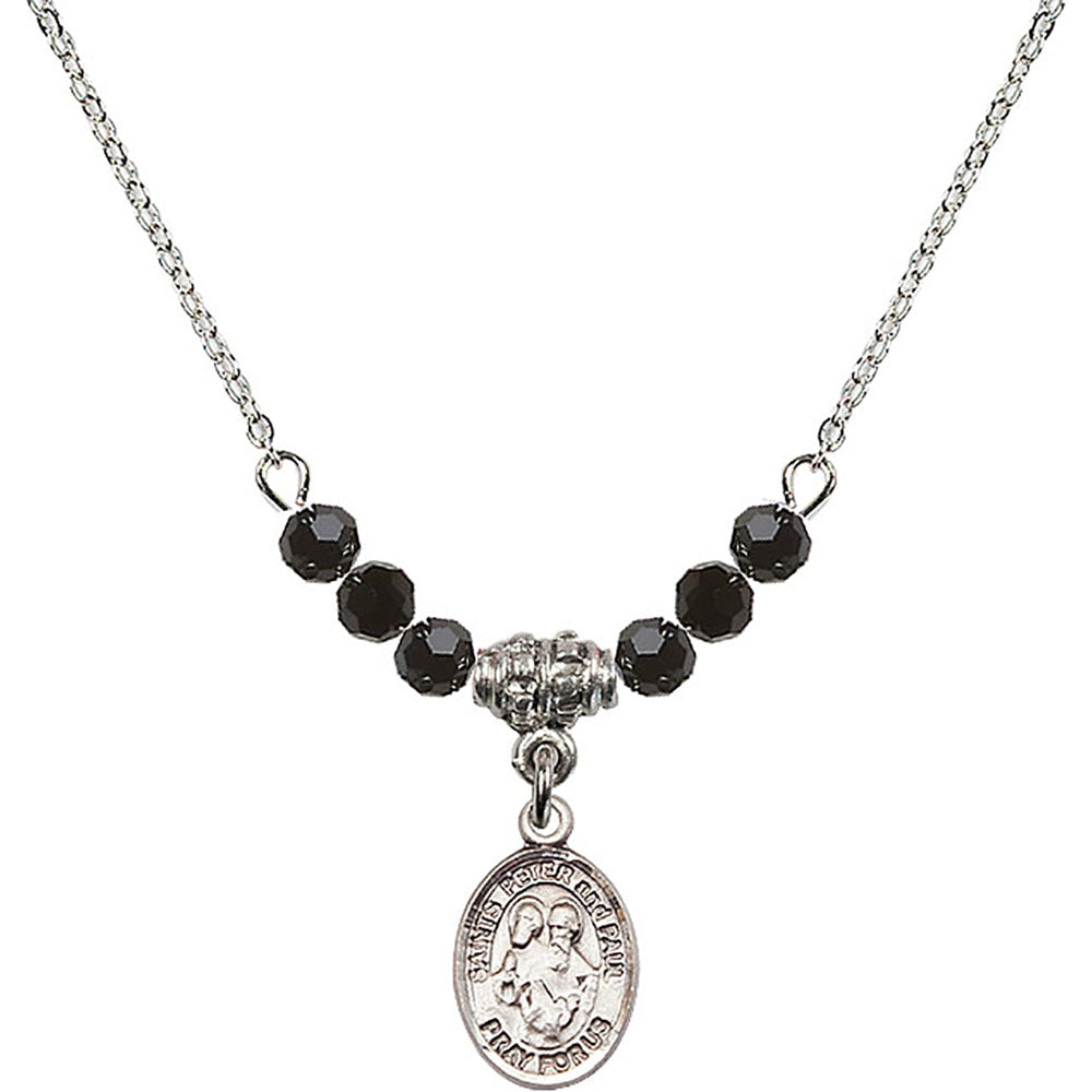 Sterling Silver Saints Peter & Paul Birthstone Necklace with Jet Beads - 9410