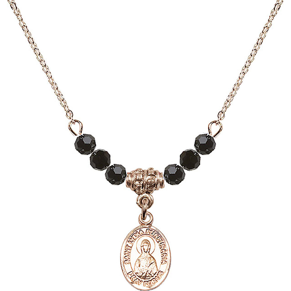 14kt Gold Filled Saint Lydia Purpuraria Birthstone Necklace with Jet Beads - 9411