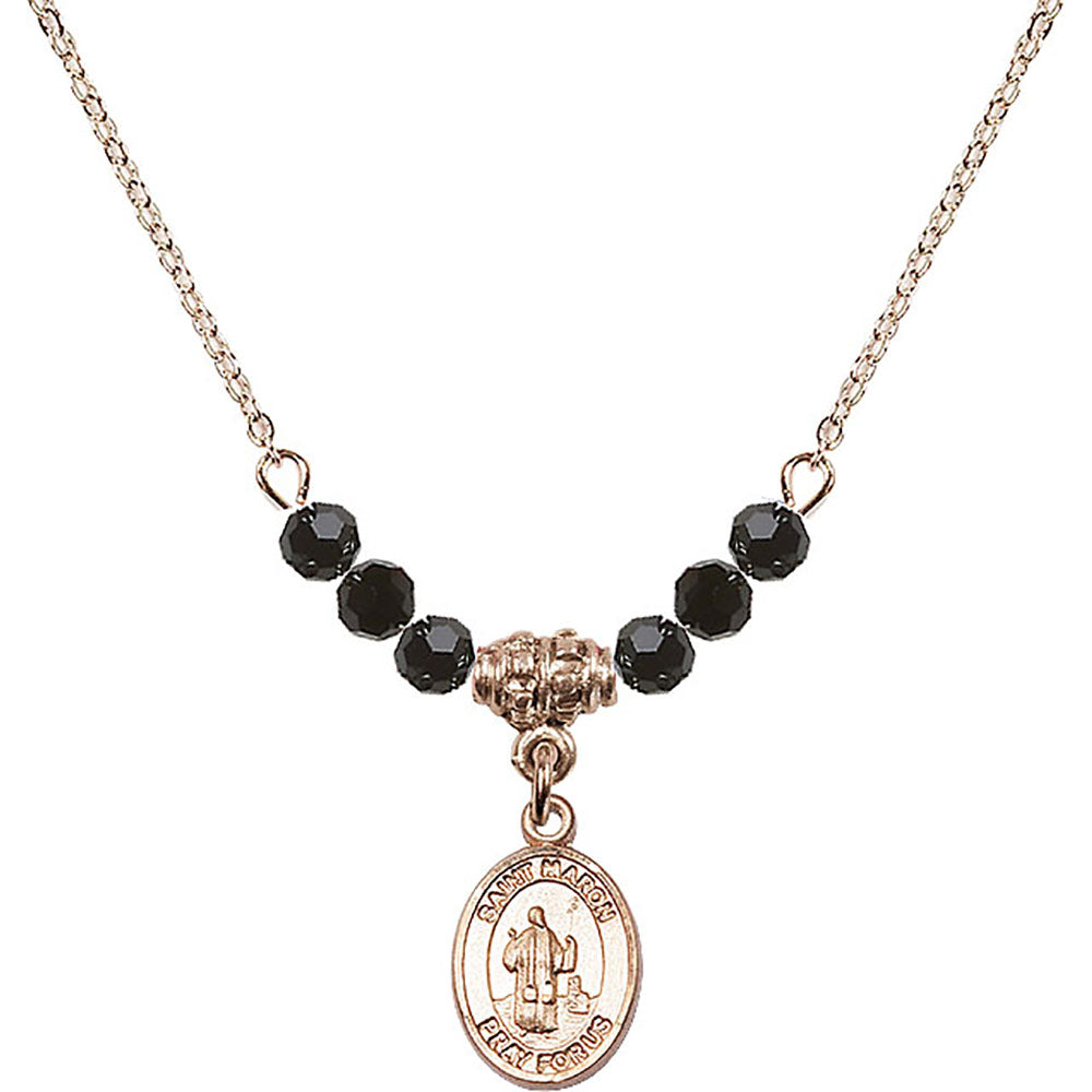 14kt Gold Filled Saint Maron Birthstone Necklace with Jet Beads - 9417