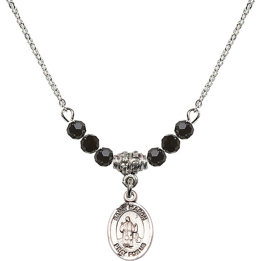 Sterling Silver Saint Maron Birthstone Necklace with Jet Beads - 9417