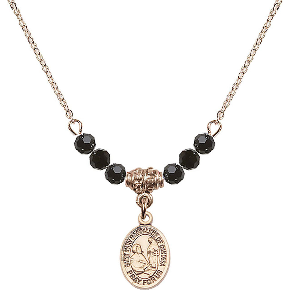 14kt Gold Filled Saint Mary Magdalene of Canossa Birthstone Necklace with Jet Beads - 9429