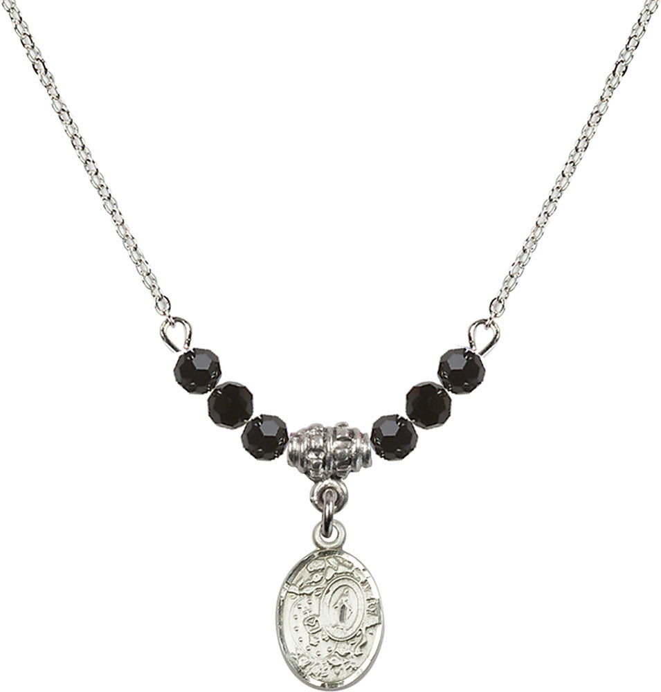 Sterling Silver Miraculous Birthstone Necklace with Jet Beads - 9682
