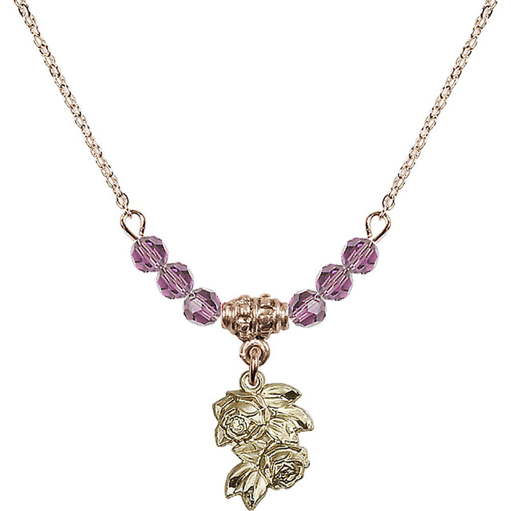 14kt Gold Filled Rose Birthstone Necklace with Light Amethyst Beads - 0204