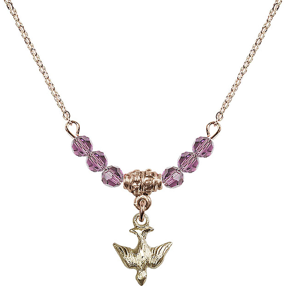 14kt Gold Filled Holy Spirit Birthstone Necklace with Light Amethyst Beads - 0208