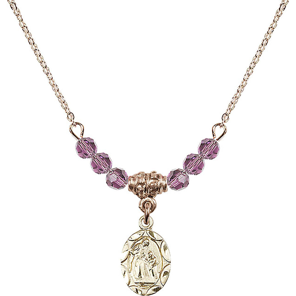 14kt Gold Filled Saint Ann Birthstone Necklace with Light Amethyst Beads - 0301