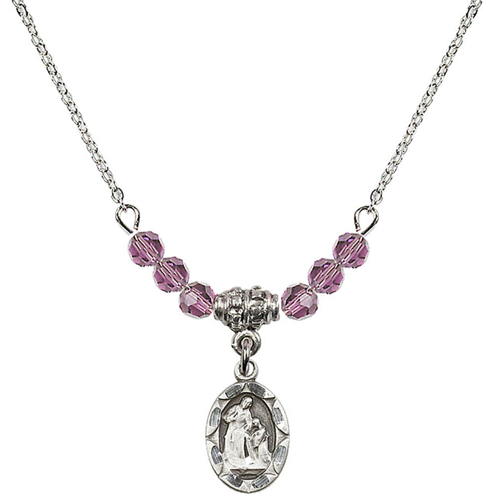 Sterling Silver Saint Ann Birthstone Necklace with Light Amethyst Beads - 0301