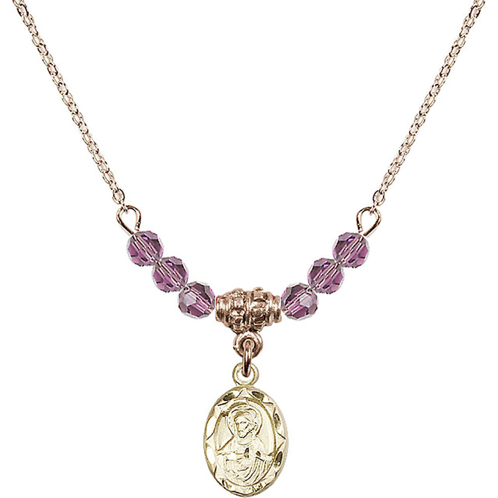 14kt Gold Filled Scapular Birthstone Necklace with Light Amethyst Beads - 0301