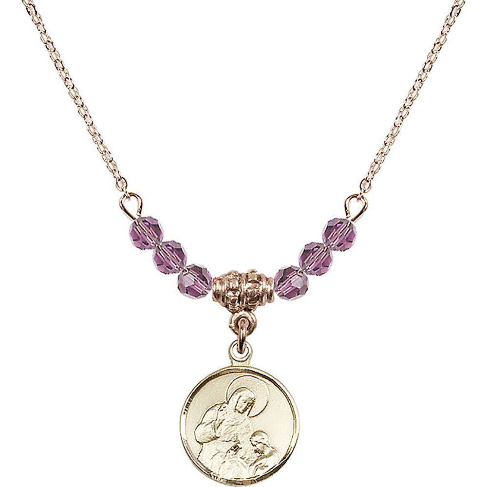 14kt Gold Filled Saint Ann Birthstone Necklace with Light Amethyst Beads - 0601