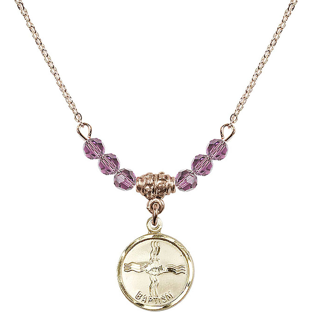14kt Gold Filled Baptism Birthstone Necklace with Light Amethyst Beads - 0601