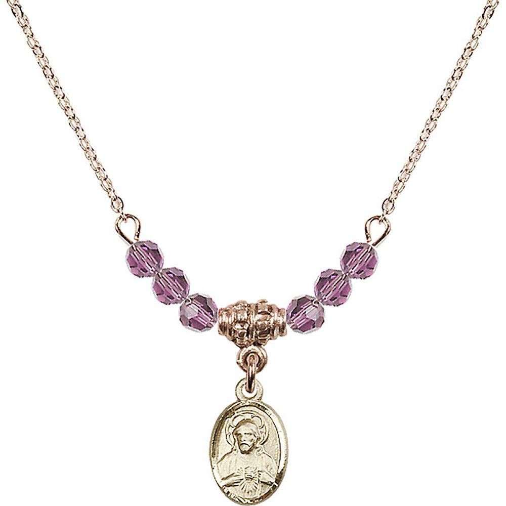 14kt Gold Filled Scapular Birthstone Necklace with Light Amethyst Beads - 0702