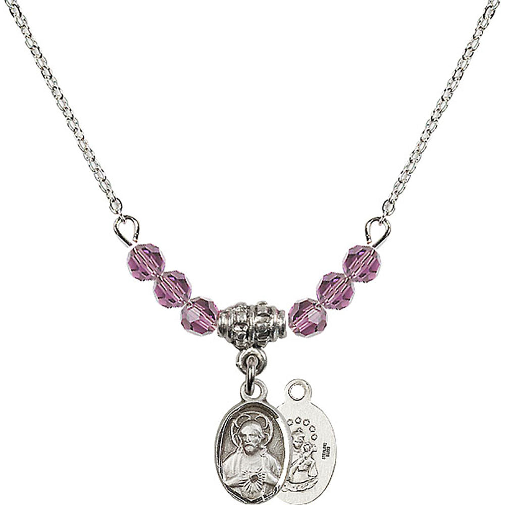 Sterling Silver Scapular Birthstone Necklace with Light Amethyst Beads - 0702