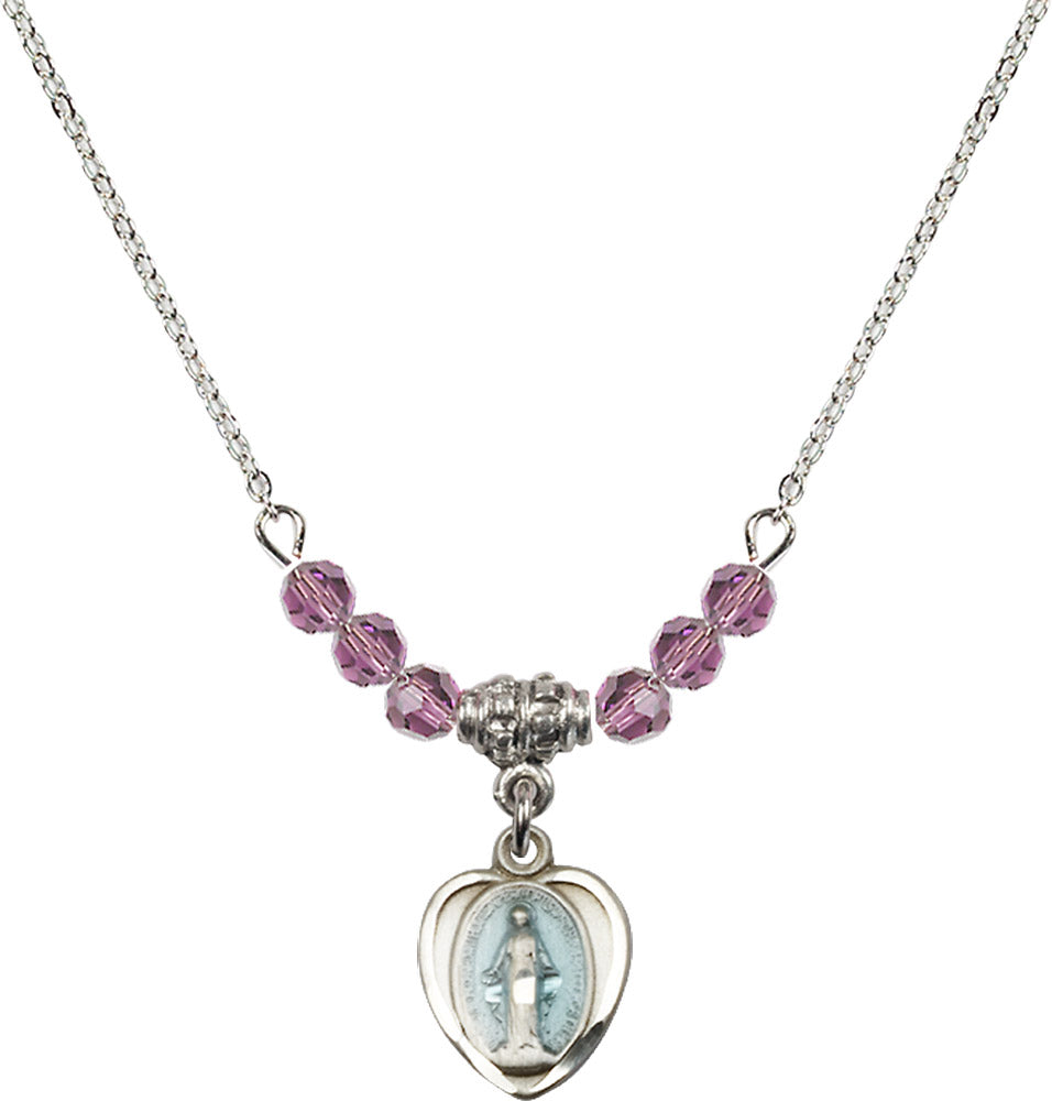 Sterling Silver Miraculous Birthstone Necklace with Light Amethyst Beads - 0706