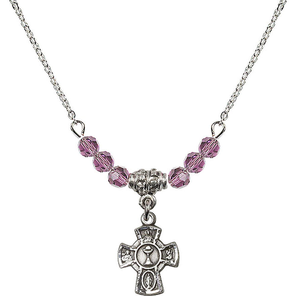 Sterling Silver 5-Way / Chalice Birthstone Necklace with Light Amethyst Beads - 0845