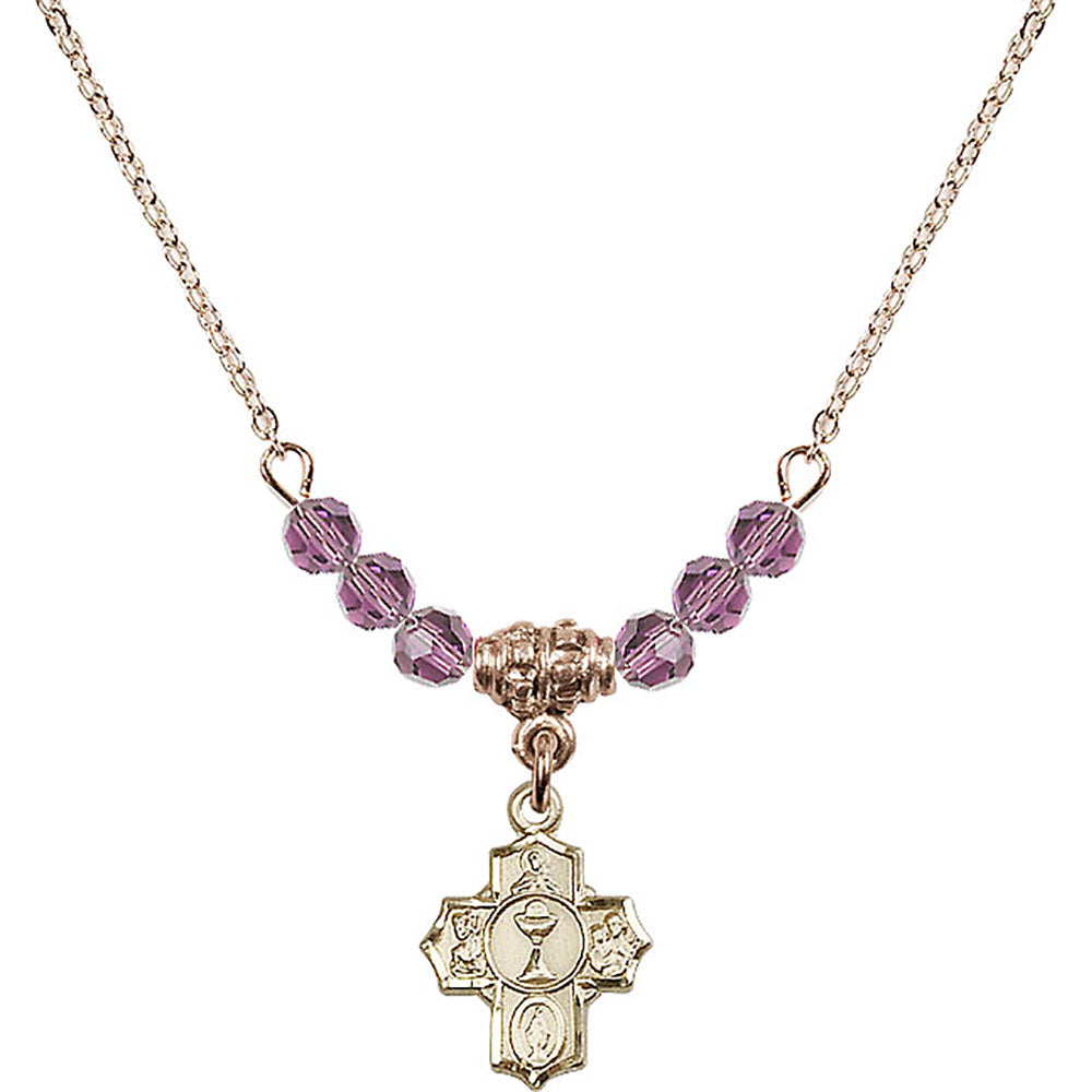 14kt Gold Filled Communion 5-Way Birthstone Necklace with Light Amethyst Beads - 0890