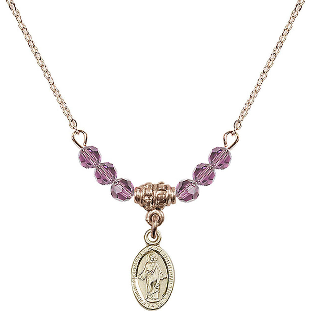 14kt Gold Filled Scapular Birthstone Necklace with Light Amethyst Beads - 4121