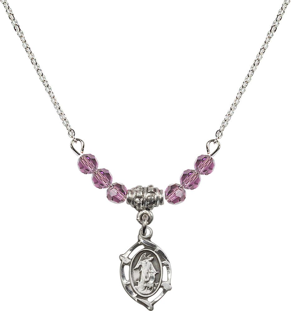 Sterling Silver Guardian Angel Birthstone Necklace with Light Amethyst Beads - 4154