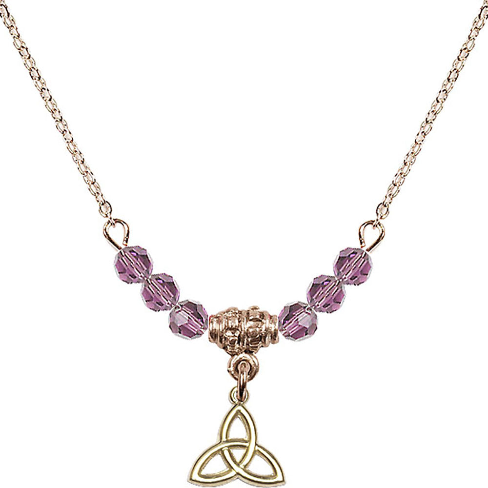 14kt Gold Filled Trinity Irish Knot Birthstone Necklace with Light Amethyst Beads - 5100