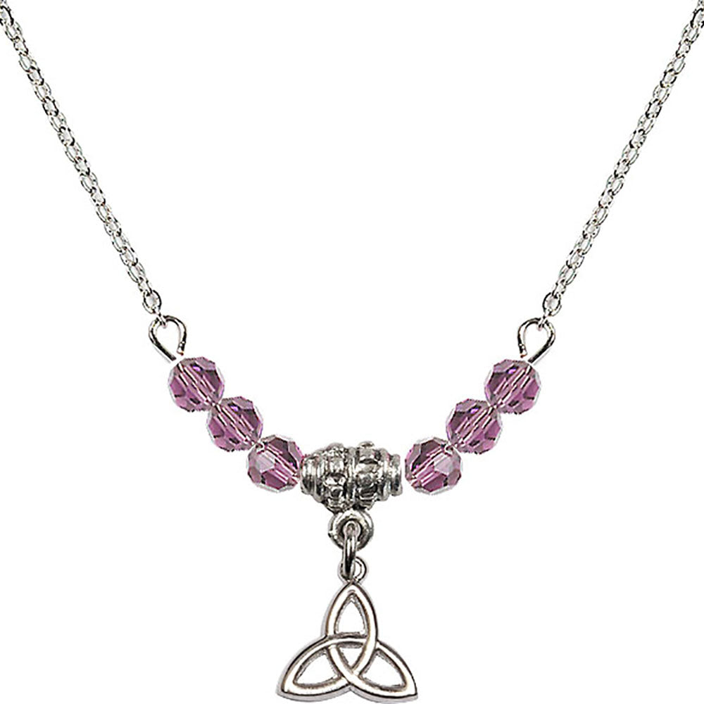 Sterling Silver Trinity Irish Knot Birthstone Necklace with Light Amethyst Beads - 5100