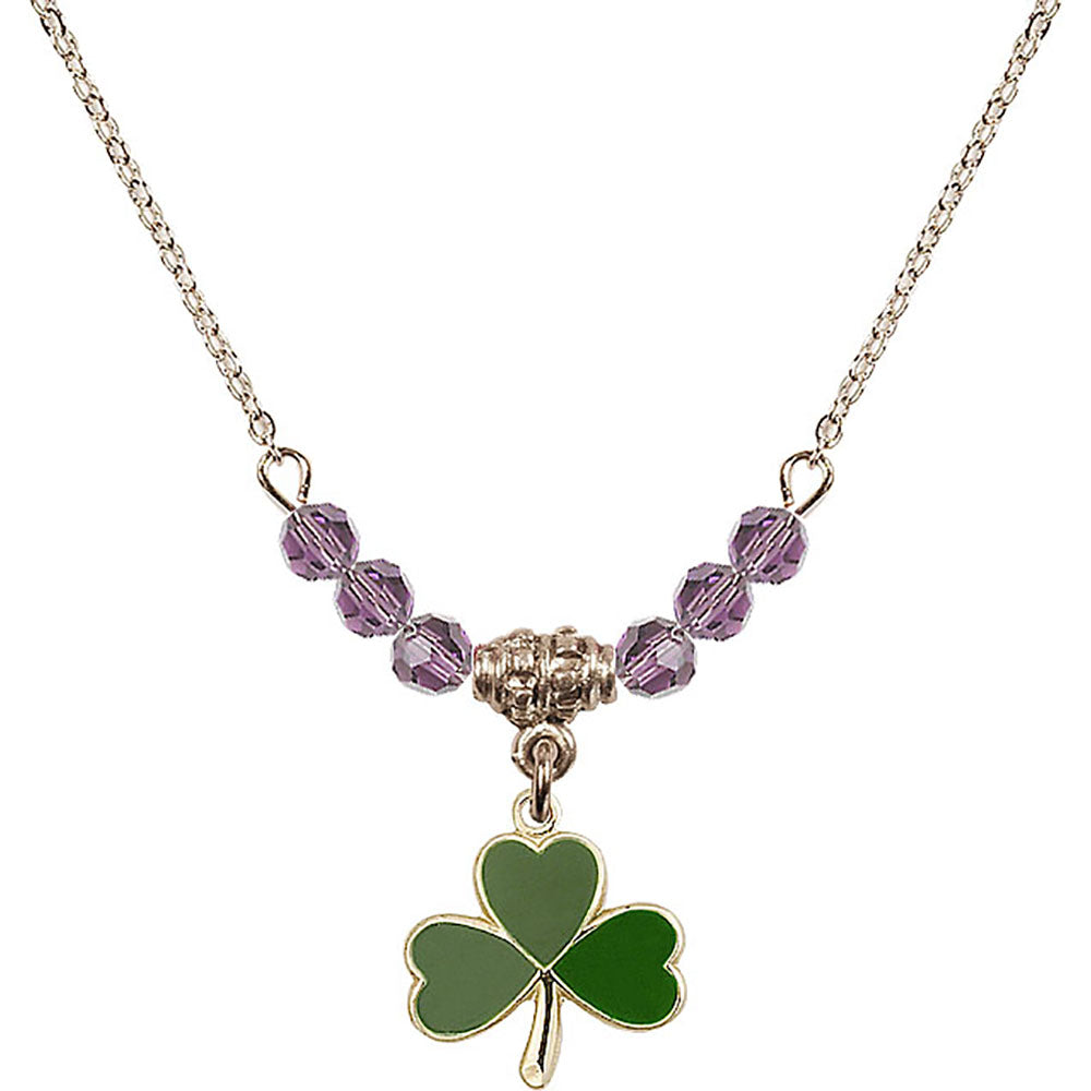 14kt Gold Filled Shamrock Birthstone Necklace with Light Amethyst Beads - 5243