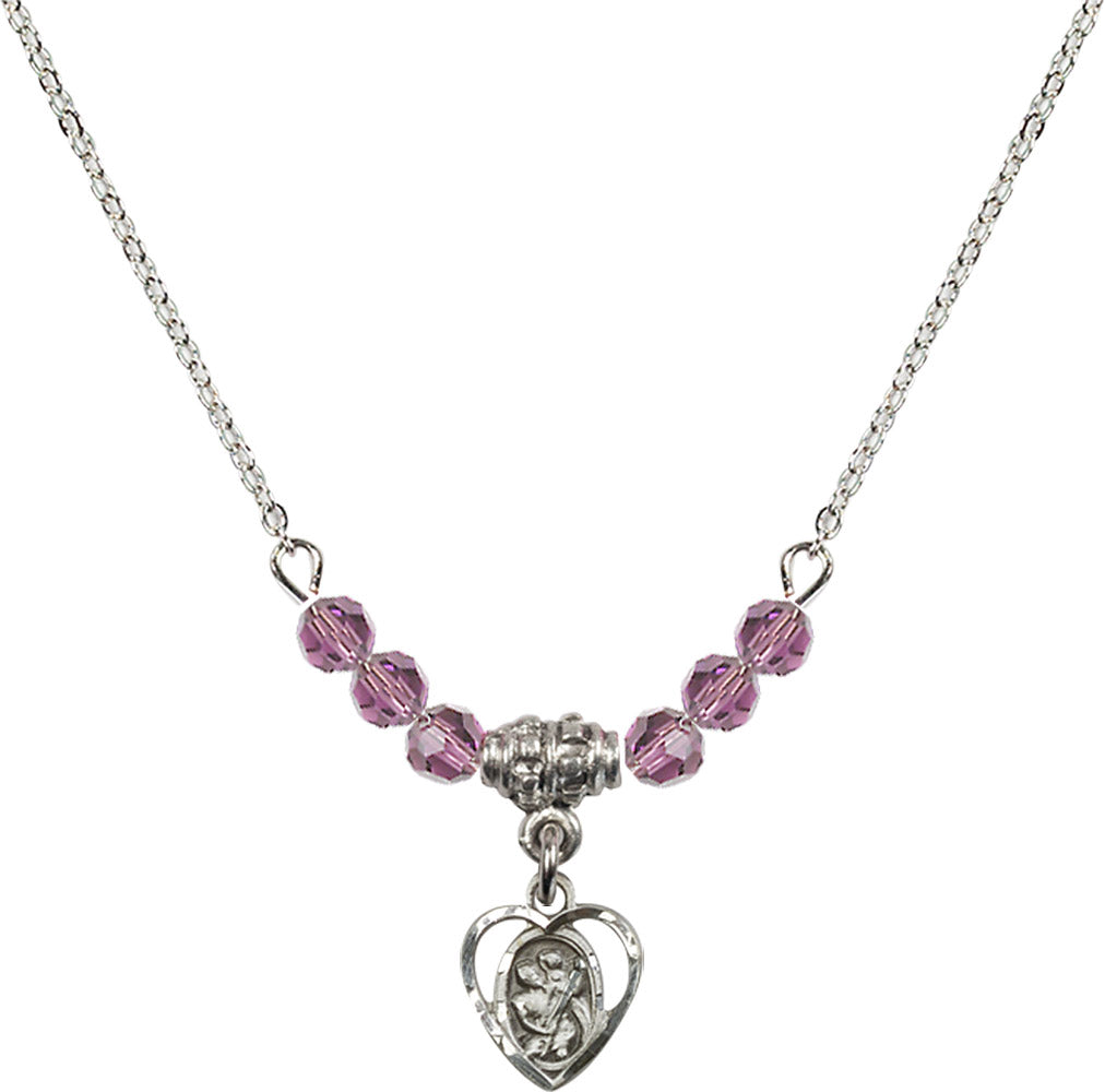 Sterling Silver Saint Christopher Birthstone Necklace with Light Amethyst Beads - 5403