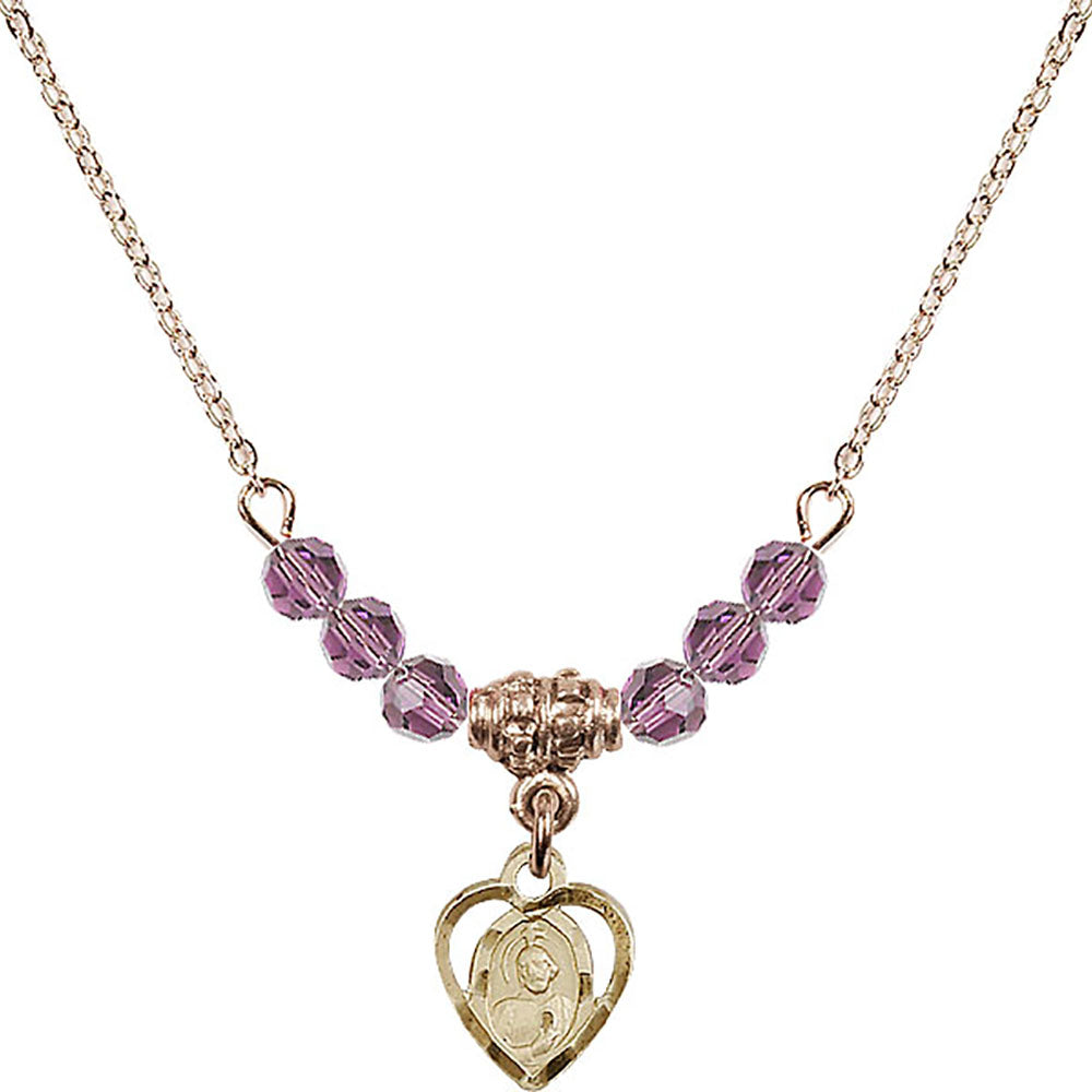 14kt Gold Filled Saint Jude Birthstone Necklace with Light Amethyst Beads - 5404
