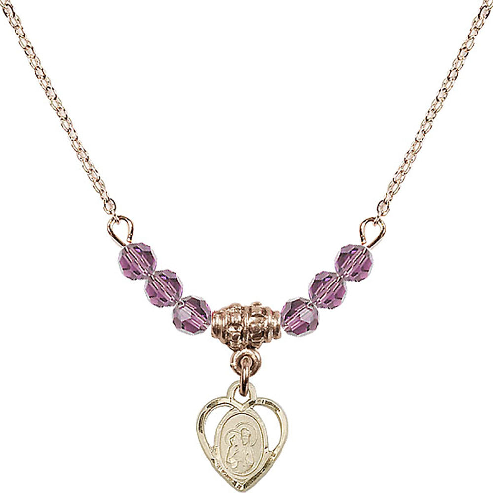 14kt Gold Filled Saint Ann Birthstone Necklace with Light Amethyst Beads - 5414