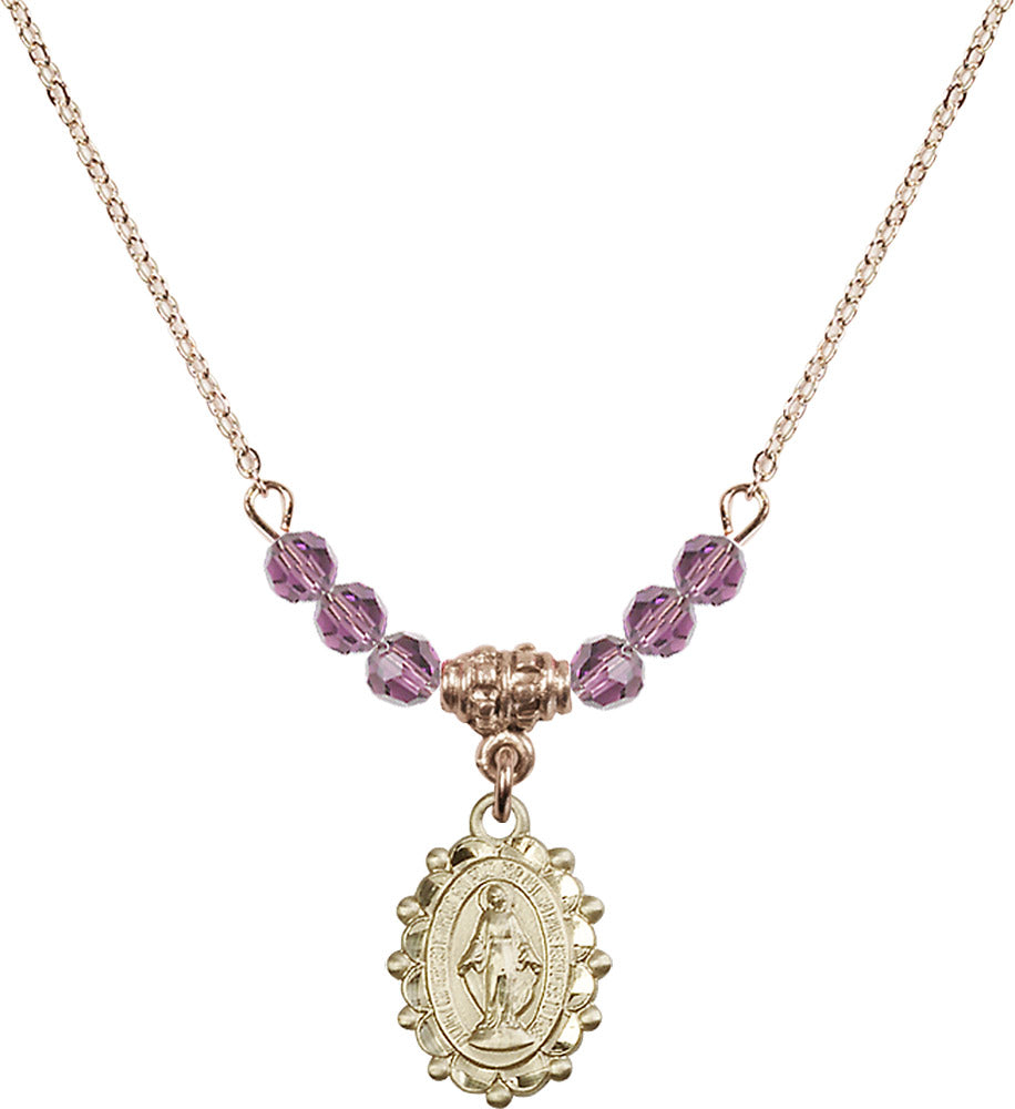14kt Gold Filled Miraculous Birthstone Necklace with Light Amethyst Beads - 6040