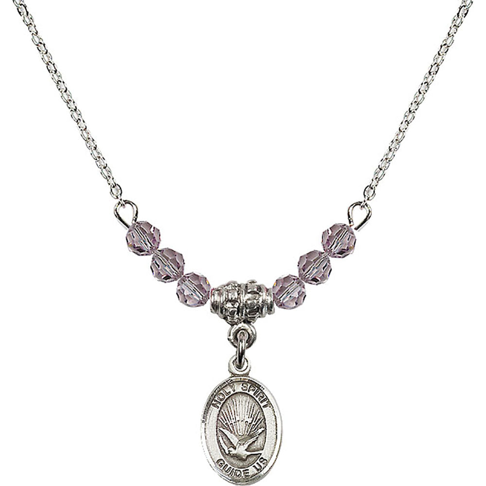 Sterling Silver Holy Spirit Birthstone Necklace with Light Amethyst Beads - 9044