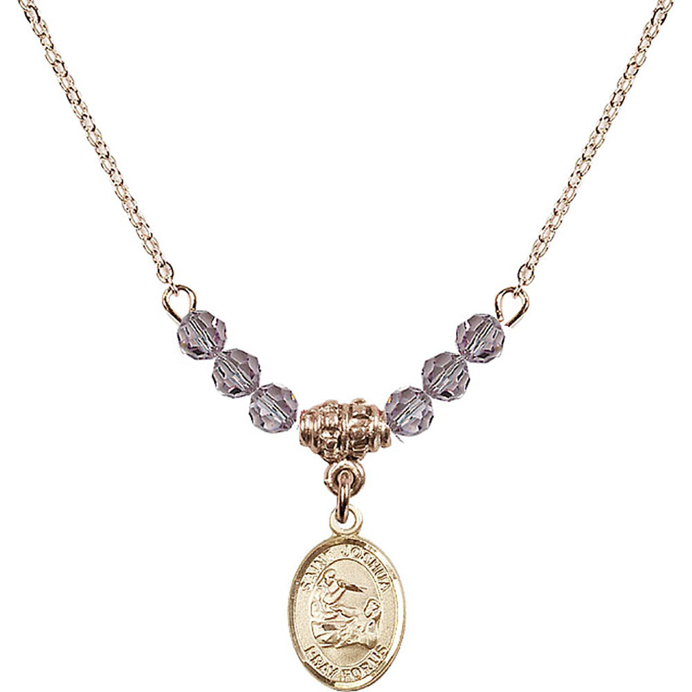 14kt Gold Filled Saint Joshua Birthstone Necklace with Light Amethyst Beads - 9059