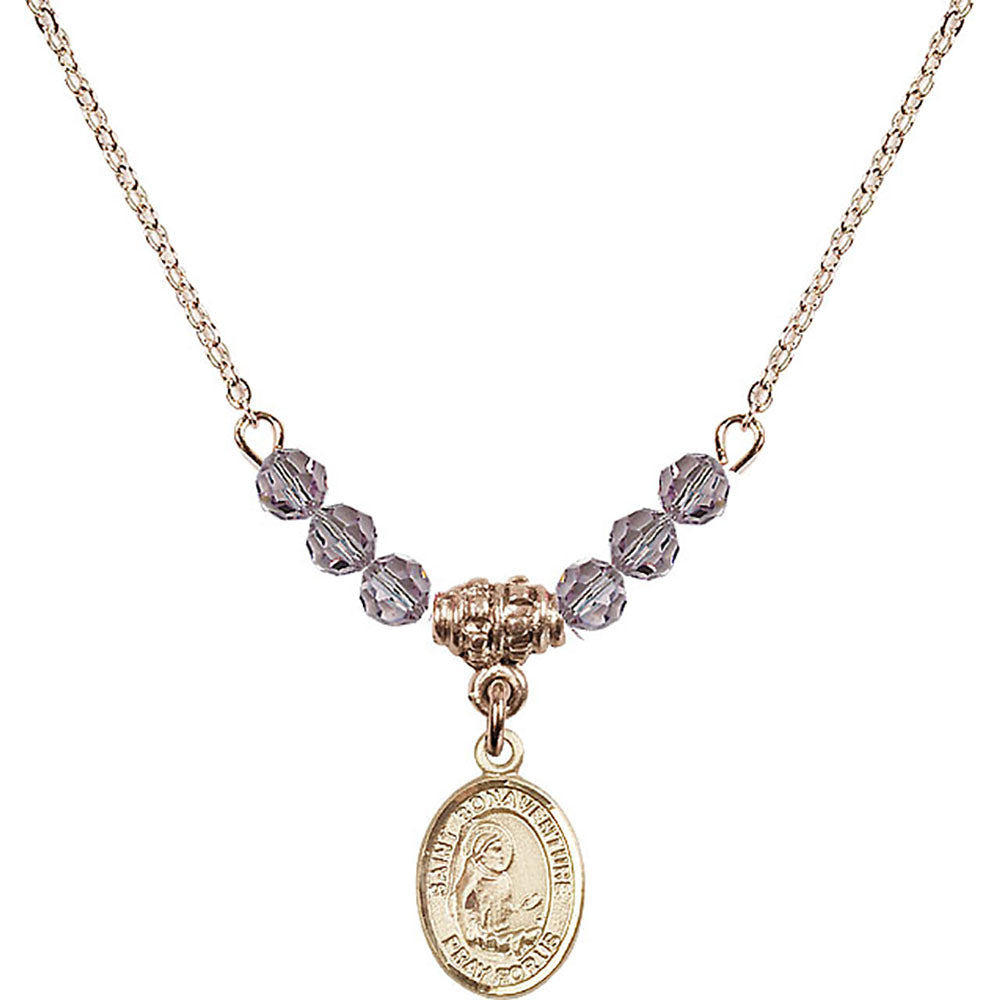 14kt Gold Filled Saint Bonaventure Birthstone Necklace with Light Amethyst Beads - 9085