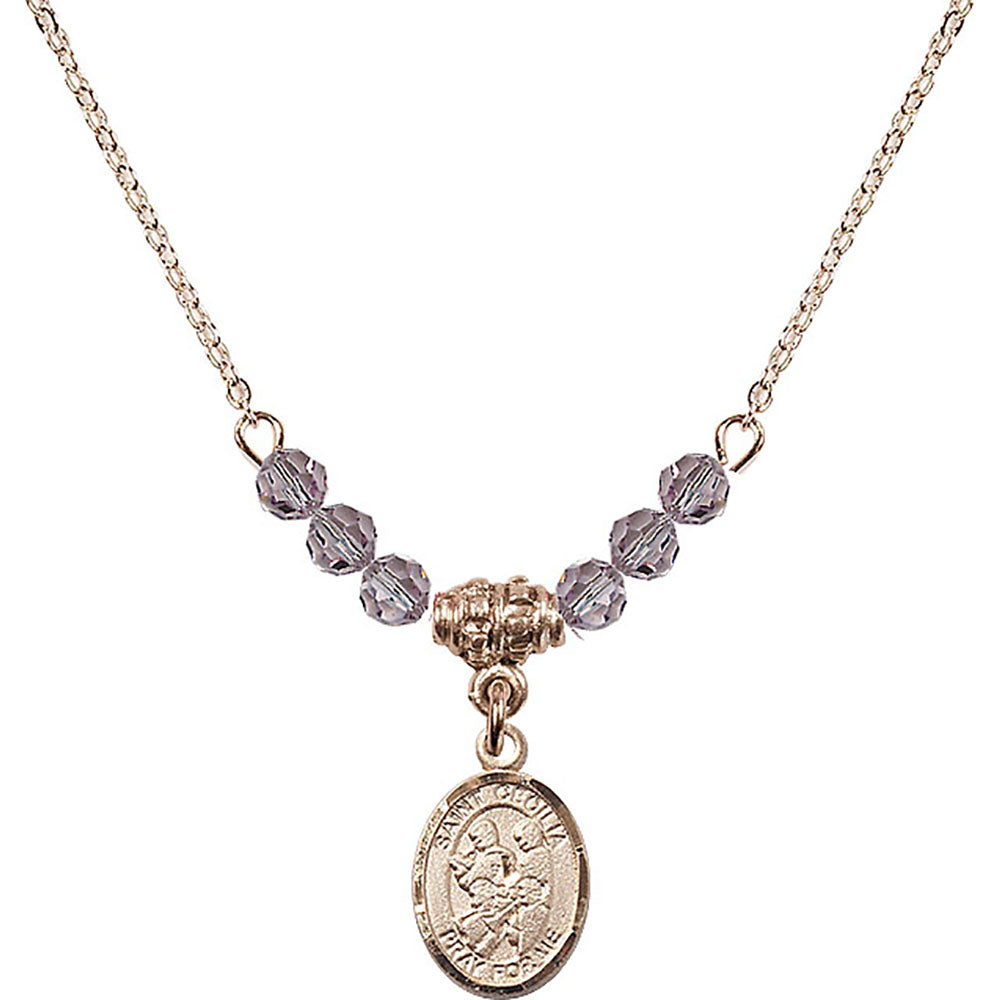 14kt Gold Filled Saint Cecilia / Marching Band Birthstone Necklace with Light Amethyst Beads - 9179