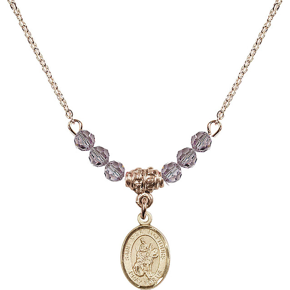 14kt Gold Filled Saint Martin of Tours Birthstone Necklace with Light Amethyst Beads - 9200