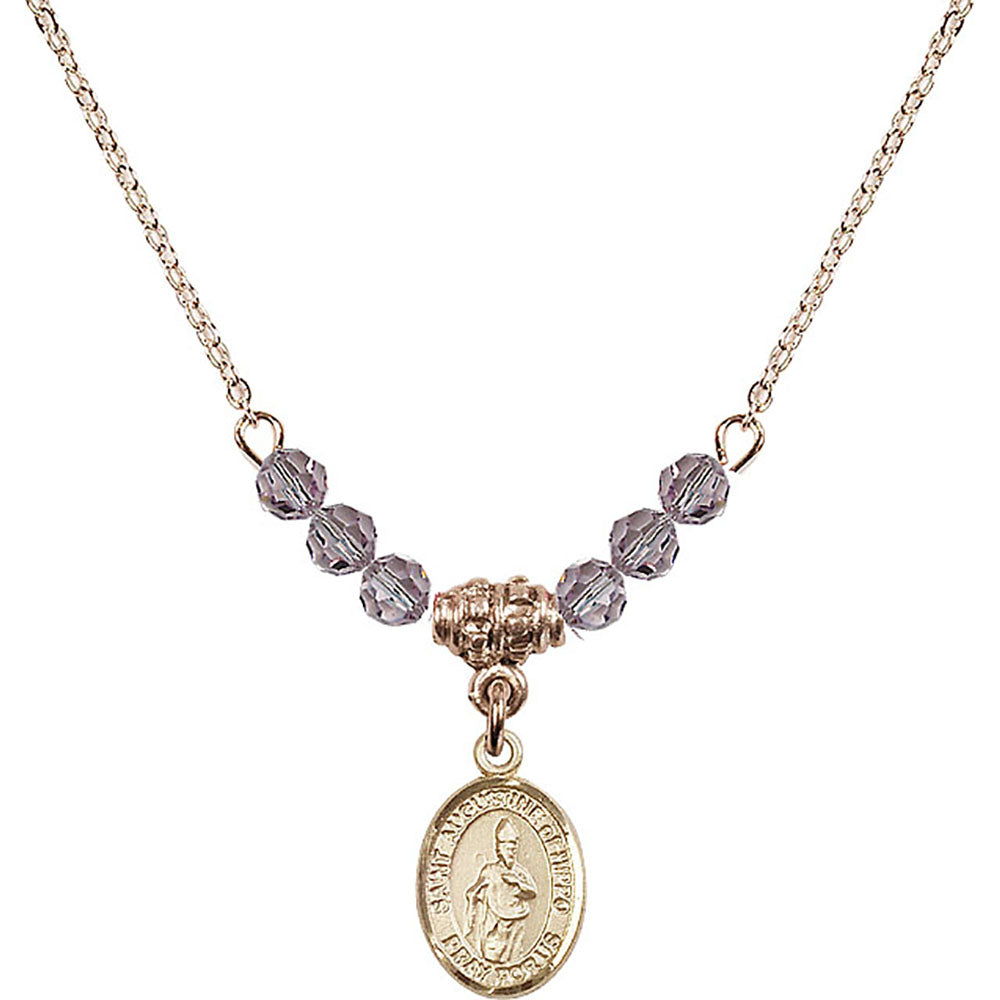 14kt Gold Filled Saint Augustine of Hippo Birthstone Necklace with Light Amethyst Beads - 9202