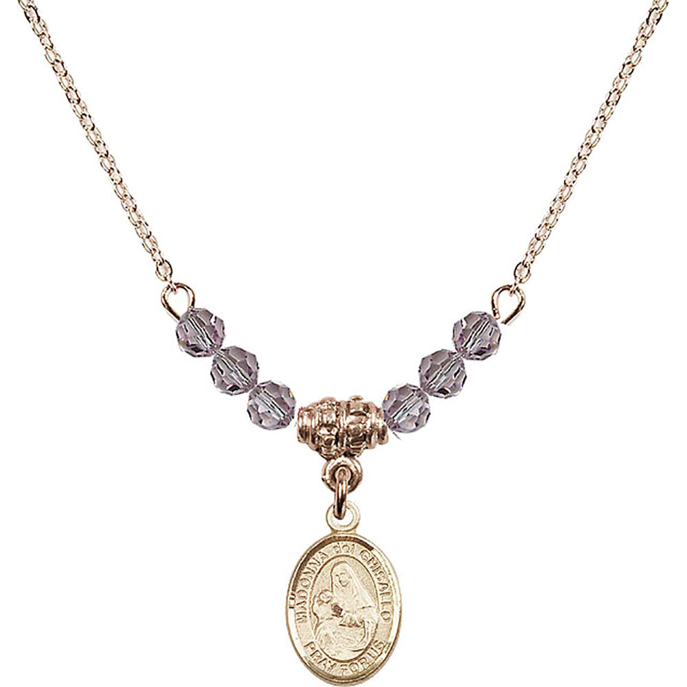 14kt Gold Filled Madonna del Ghisallo Birthstone Necklace with Light Amethyst Beads - 9203