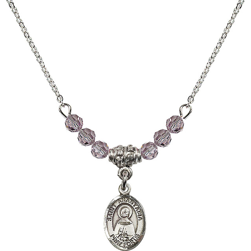 Sterling Silver Saint Anastasia Birthstone Necklace with Light Amethyst Beads - 9213