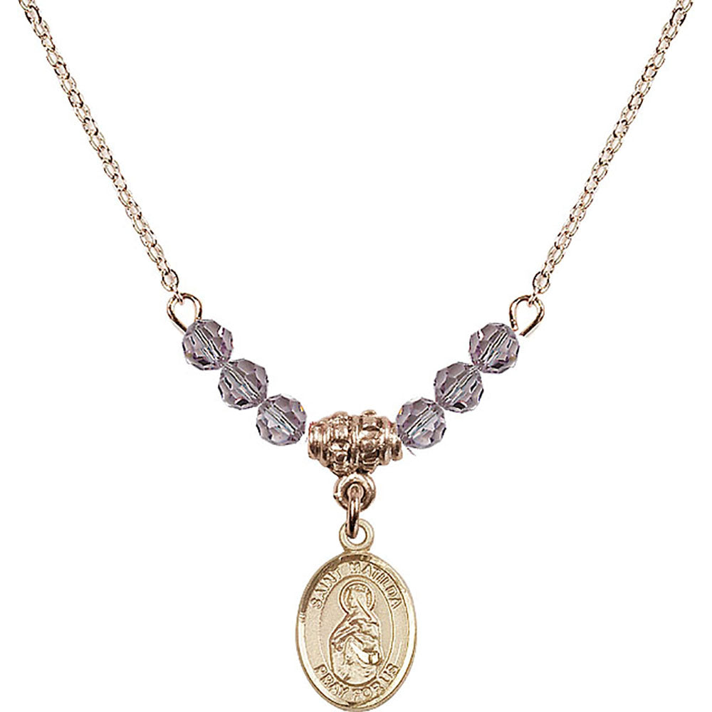 14kt Gold Filled Saint Matilda Birthstone Necklace with Light Amethyst Beads - 9239