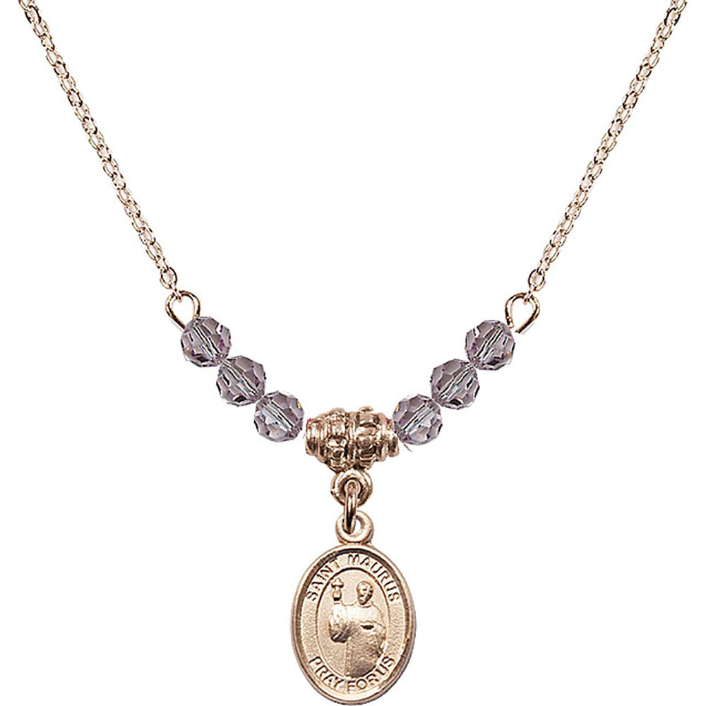 14kt Gold Filled Saint Maurus Birthstone Necklace with Light Amethyst Beads - 9241
