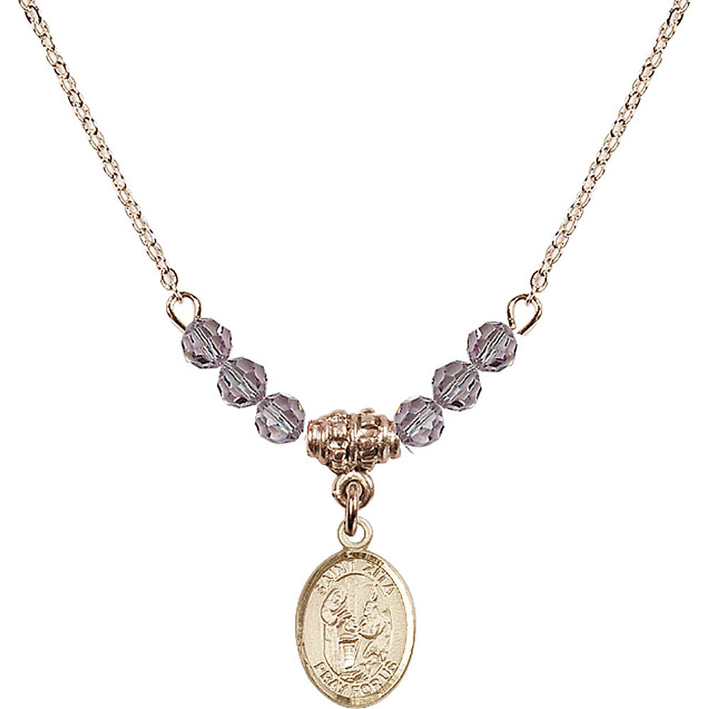 14kt Gold Filled Saint Zita Birthstone Necklace with Light Amethyst Beads - 9244