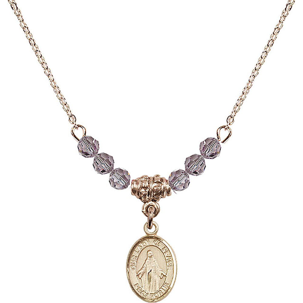 14kt Gold Filled Our Lady of Peace Birthstone Necklace with Light Amethyst Beads - 9245