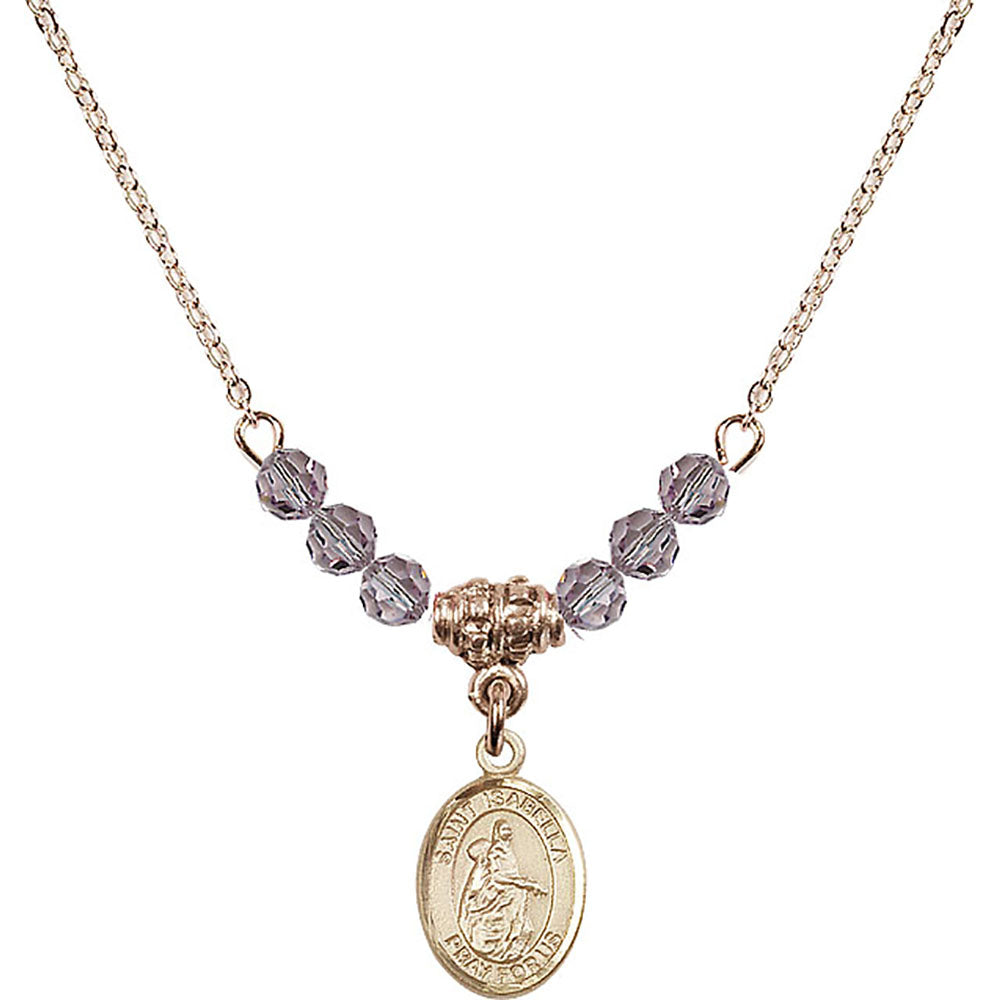 14kt Gold Filled Saint Isabella of Portugal Birthstone Necklace with Light Amethyst Beads - 9250