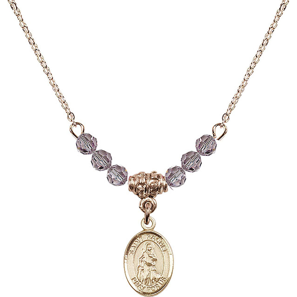 14kt Gold Filled Saint Rachel Birthstone Necklace with Light Amethyst Beads - 9251